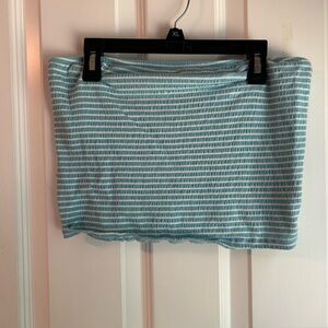 Medium Teal and White Striped Tube Top